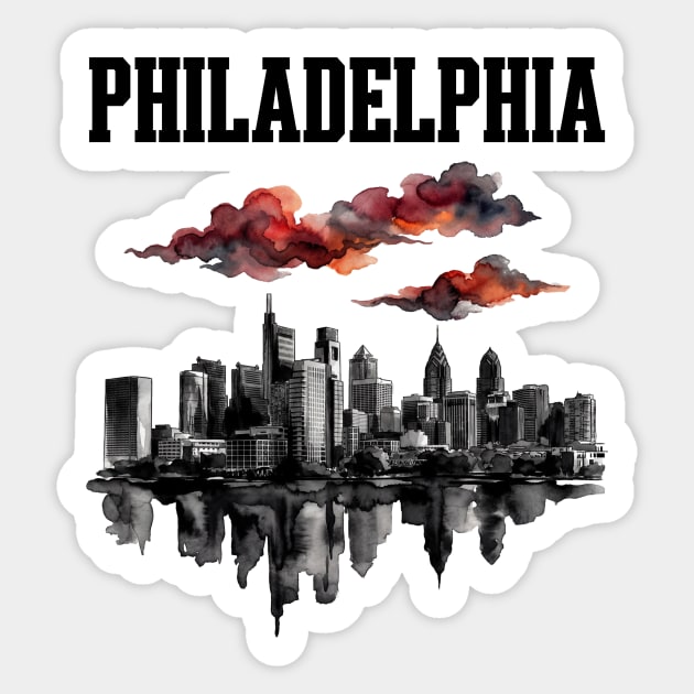 Philadelphia Ink Wash Skyline Storm Clouds Sticker by Designed By Marty